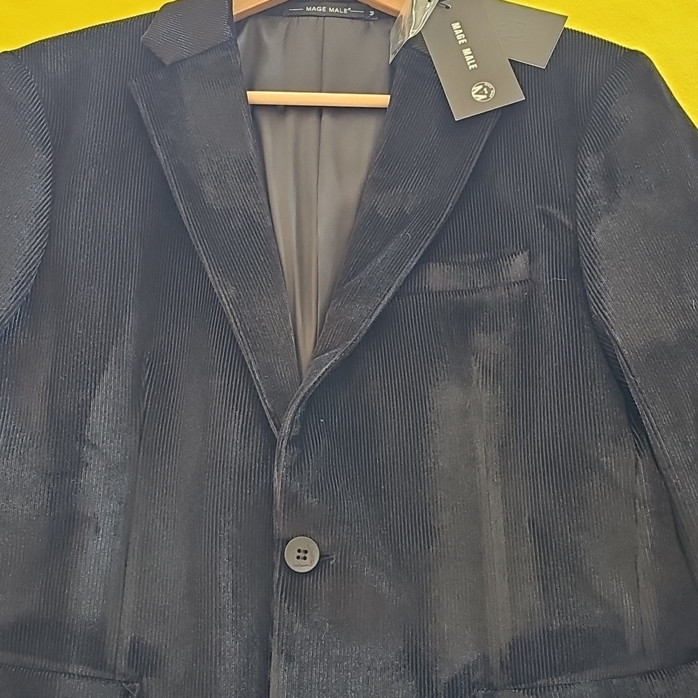 Black Corduroy Mens One Button Blazer By Mage Male Size Med